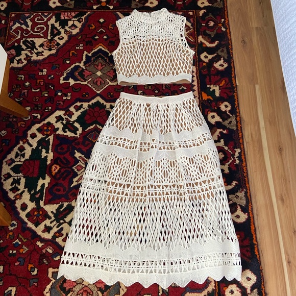 Ministry of Style / Free People Demure White Caged Skirt and Top Set - Picture 1 of 6